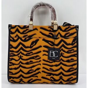 BC Bags Zebra Print Canvas Tote Bag Orange Black Gold Hardware 2488 ZEBRA